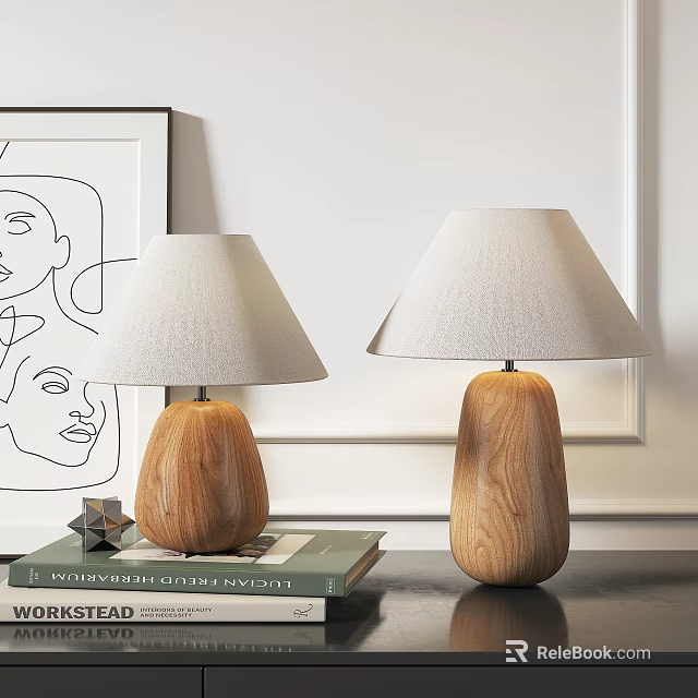 Modern Wooden Table Lamp With Light Fabric Shade For Home Office Minimalist Decor 3d model 