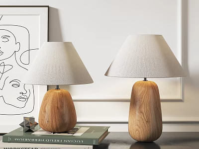 Modern Wooden Table Lamp With Light Fabric Shade For Home Office Minimalist Decor 3d model