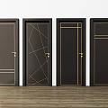 Modern Black Hinged Doors Featuring Gold Geometric Lines And Decorative Patterns For Interior Design 3d model
