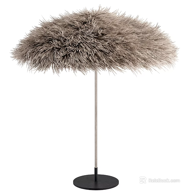 Fluffy Brown Fur Decorative Umbrella Like Structure With Metal Pole 3d model 