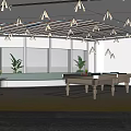 Modern Leisure Area With Innovation Sign Billiard Tables Green Plants And Pendant Lights