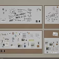 Creative Hanging Items on Corkboard with Design Sketches and Project Notes 3d model