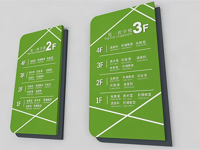 Green Building Floor Directory Signage With Multi Level Information And White Lines 3d model