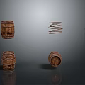 Vintage Wooden Barrels Coiled Spring And Small Metal Parts Studio Display Setup