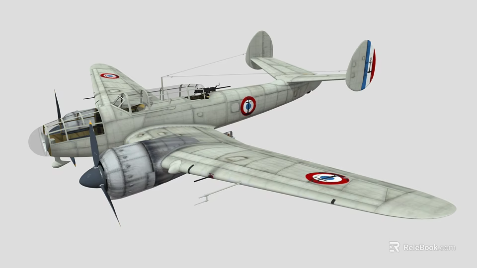Vintage Fighter Aircraft with Propeller and Round Badges on Wings Gray Body and Classic Design 3d model 