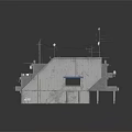 Concrete Residential Building With Outdoor Stairs Roof Antennas And Blue Awning