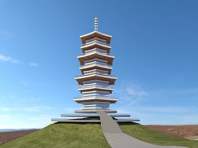 Chinese style viewing tower attic ancient built glazed tower 3d model
