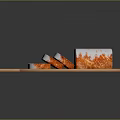 Homemade Bread on Wooden Tray Featuring Unsliced Loaf and Sliced Pieces with Orange White Coating