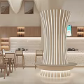 Modern Design Shopping Mall Store With Counter Seating Area Product Shelves And Casual Decor
