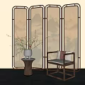New Chinese-style Screen Partition Folding Screen 3d model