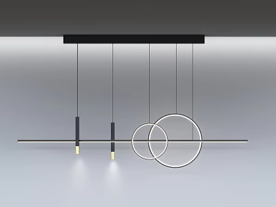 Modern Pendant Light With Geometric Circular Rings And Black Suspension Rods 3d model