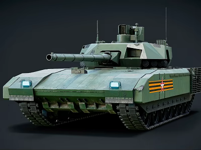 Modern Green Military Tank With Turret Cannon Headlights Tracks and Side Stripes 3d model
