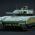 Modern Green Military Tank With Turret Cannon Headlights Tracks and Side Stripes