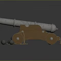 Vintage Old Cannon Weapon With Wooden Carriage Metal Barrel And Cannonballs