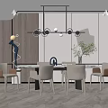 Modern Dining Table Set Interior With Chairs Hanging Light And Green Plant 3d model
