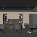 Modern Office Interior Design With Wooden Desk Chair Sofa And Green Plant