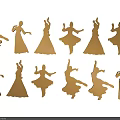Golden Dancing Figure Silhouette Wall Decor With Various Dance Poses Design