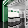 Modern Specialty Store Interior Design With Open Layout Green White Counter And Shelves