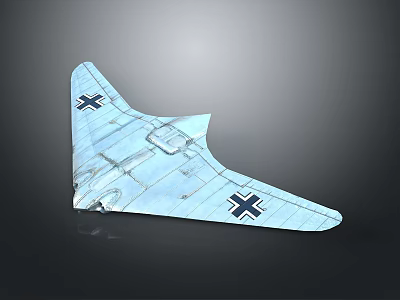 Light Blue Triangular Aircraft Model With Black Cross Markings On Wings And Simple Design 3d model