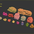 Orange Stone Models with Various Sizes and Shapes on Black Background 3d model