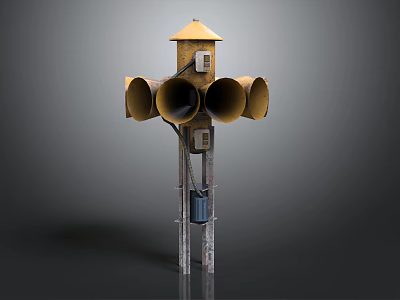 Yellow Alert Device With Multiple Horns Small Roof And Metal Stand Structure 3d model