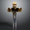 Yellow Alert Device With Multiple Horns Small Roof And Metal Stand Structure