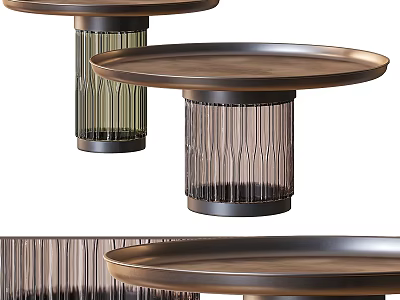 Modern Round Coffee Table With Metal Frame And Glass Striped Base Design 3d model