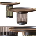 Modern Round Coffee Table With Metal Frame And Glass Striped Base Design 3d model