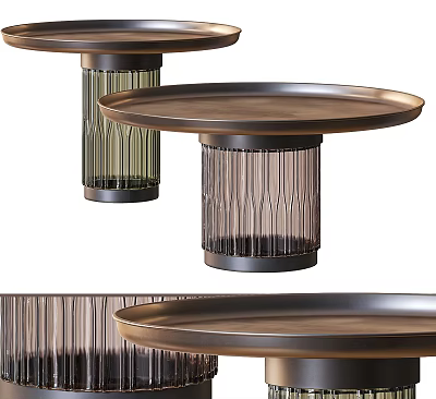 Modern Round Coffee Table With Metal Frame And Glass Striped Base Design 3d model