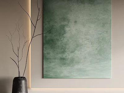 Modern Interior With Green Abstract Painting Black Vase And Dry Branches 3d model