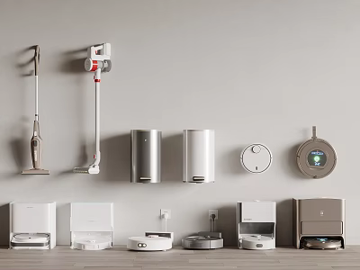 Modern Daily Use Electrical Appliances Including Vacuum Cleaners Air Purifiers Smart Devices And Robotic Vacuums 3d model