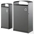 Public Trash Bins With Wooden Panels And Grey Metal Compartments For Bags