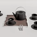 Modern Black Tea Set With Teapot Cups Saucers And Tray 3d model