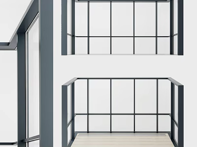 Modern Black Frame Floor To Ceiling Windows With Grid Design And Wooden Balcony 3d model