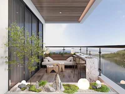 Roof Garden Design With Lush Green Plants Comfortable Seating And Scenic View 3d model