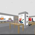 Modern Electronics Retail Store With Display Shelves Mobile Phones And Wooden Tables