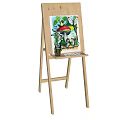 Wooden Easel With Colorful Artwork And Essential Painting Supplies For Artists