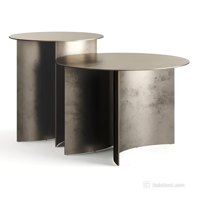 Two Round Metal Coffee Tables With Modern Textured Surface And Stacked Design 3d model 