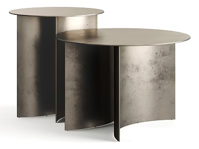 Two Round Metal Coffee Tables With Modern Textured Surface And Stacked Design 3d model