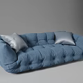 Modern Blue Three-Seater Sofa with Silver Cushions and Tufted Design 3d model