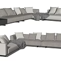 Light Gray Modern Sectional Sofa With Multiple Cushions And Throw Blanket 3d model