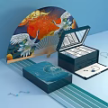 Showcase Shelf with Open Design Fan Art Crane Motif and Jewelry Accessories