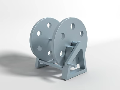 Gray Cable Reel With Circular Wheels Holes And Stand Base Structure 3d model