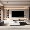 Modern Minimalist TV Background Wall Design With Storage Shelves And Living Room Ambiance