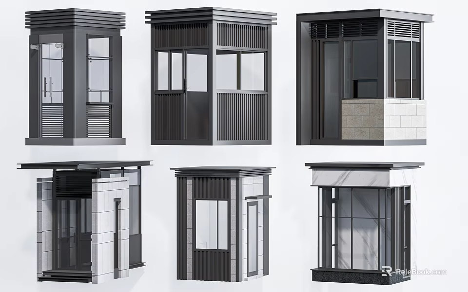 Sleek Modern Entrance Gates Various Designs Featuring Glass Panels Metal Grilles And Stone 3d model 