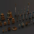 Ornate Traditional Architectural Components With Carved Columns Towers Doors And Stairs