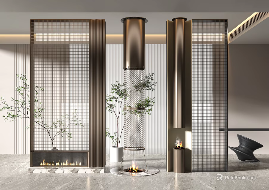 Elegant Modern Metal Mesh Room Divider For Interior Living Space Design 3d model 