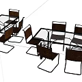 Two Modern Office Desks With Glass Top Metal Frame And Brown Leather Chairs