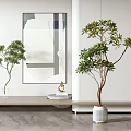 Modern Interior Design With Bonsai Plants Decorative Painting And Stone Countertop