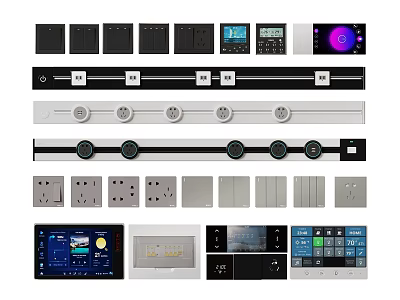Modern Switch Panels With Various Designs Digital Display Round Buttons And Socket Styles 3d model